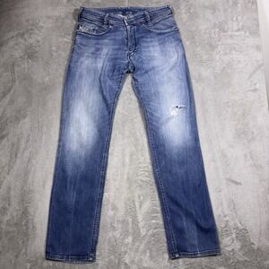 Diesel IAKOP Jeans Regular Slim Tapered Leg Mens 30x32 Blue Wash Distressed